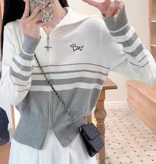●6월 판매 11위● THOM BROWNE 톰브라운 헥터 하프배색 투웨이집업 니트 2COLOR