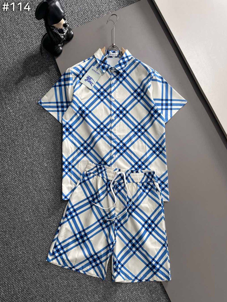 BURBERRY 버버리 블루 체크 반팔 셔츠 & 팬츠 세트