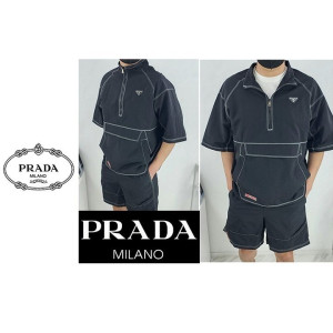 PRADA 프라다 삼각로고 리나일로 반팔 셔츠 셋업