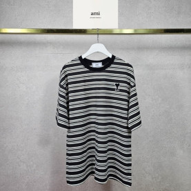 AMI 아미 스트라이프 쿨론 반팔티