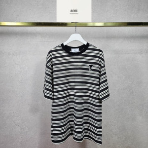 AMI 아미 스트라이프 쿨론 반팔티