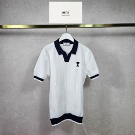 AMI 아미 배색 카라 니트 하프 반팔티 2COLOR