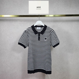 AMI 아미 버튼 카라 니트 반팔티 3COLOR