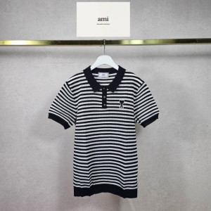 AMI 아미 버튼 카라 니트 반팔티 3COLOR