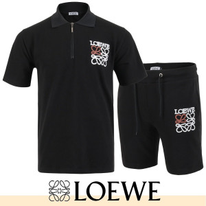 LOEWE 로에베 아나그램 자수 지퍼 카라 반팔 & 반바지 셋업
