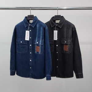 GUCCI 구찌 레더패치 데님 셔츠