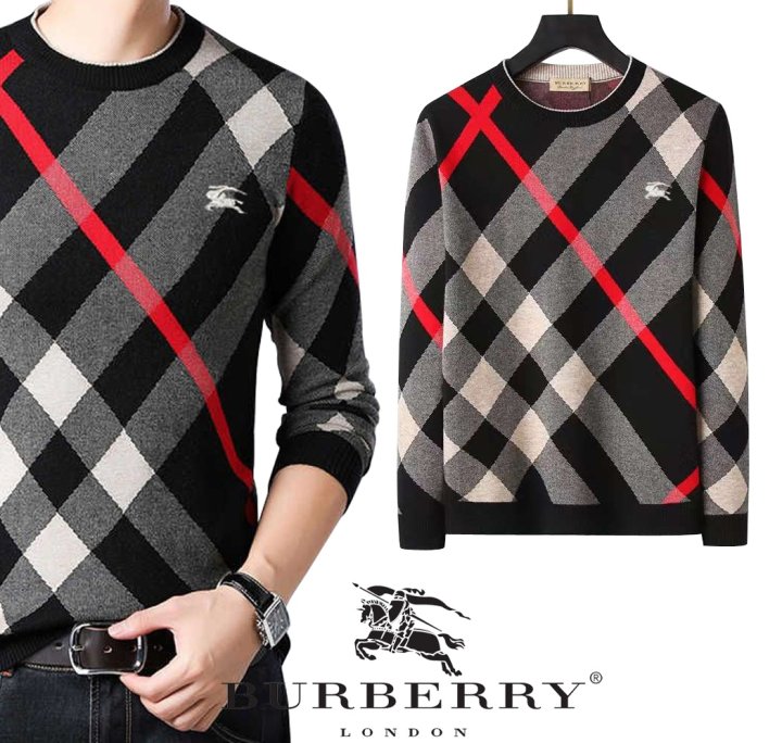 BURBERRY 버버리 체크 사선 램스울 니트 2COLOR