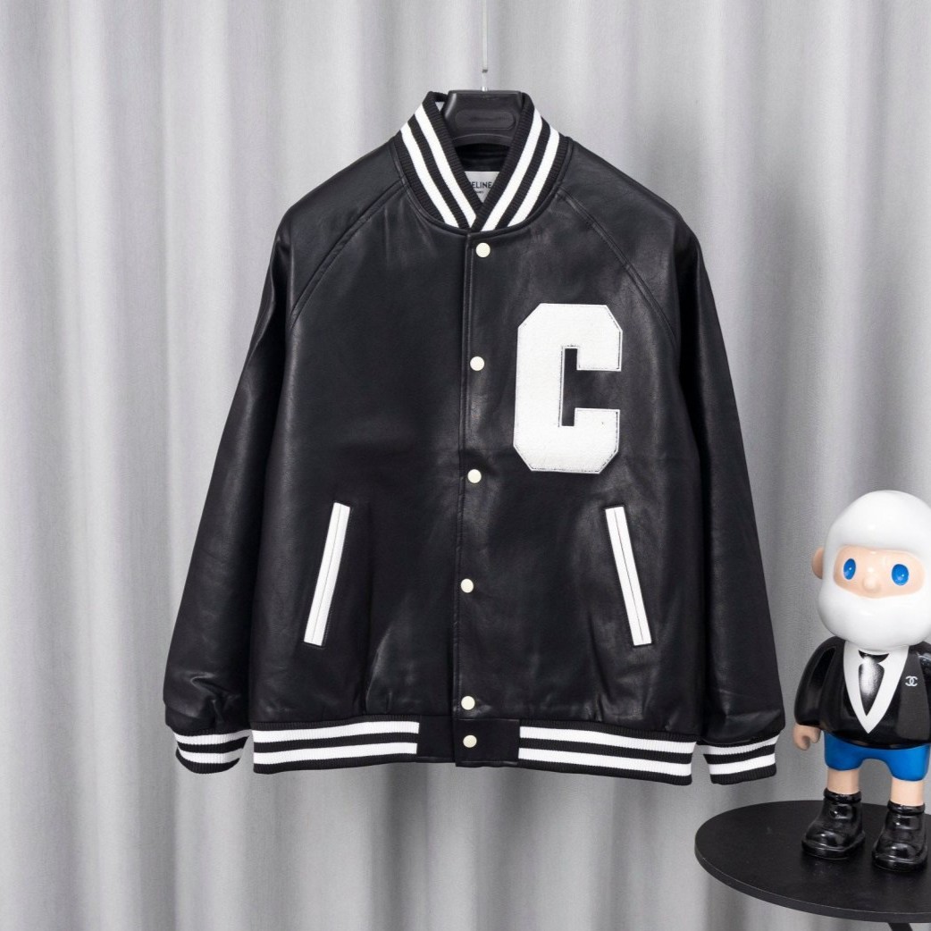 CELINE 셀린느 레더 바시티 자켓