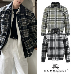 BURBERRY 버버리 플레이트 플라넬 레더포인트 자켓