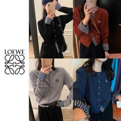 LOEWE 로에베  자수 체크 레이어드 가디건