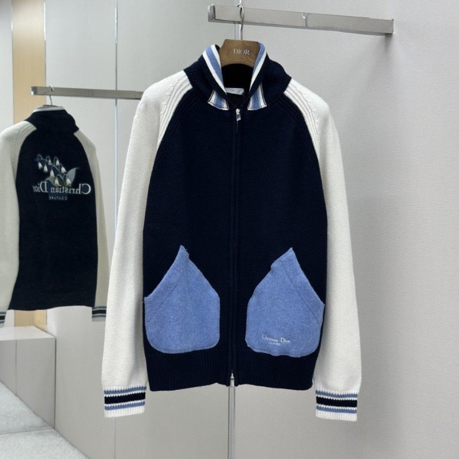 DIOR 디올 은방울꽃 바시티 니트 집업