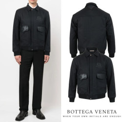 BOTTEGA VENETA 보테가베네타 포켓 레더포인트 코튼 블루종