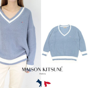 MAISON KITSUNE 메종키츠네 로고패치 V넥 오버 니트