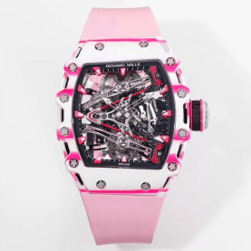 RICHARD MILLE 리차드밀 부바왓슨 투르비옹 화이트/핑크 NTPT 카본 스켈레톤 다이얼 화이트 러버 스트랩 RM38-02