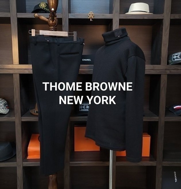 THOM BROWNE 톰브라운 모던 가죽 패치 스판 터틀넥 셋트