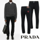 PRADA 프라다 클래식 레더 이니셜 레터링 융기모 슬림진