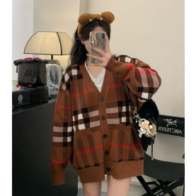 BURBERRY 버버리 울 캐시미어 체크 가디건