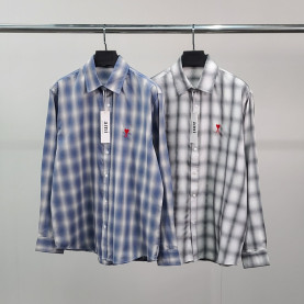 AMI 아미 스몰 하트자수 오버 체크 셔츠