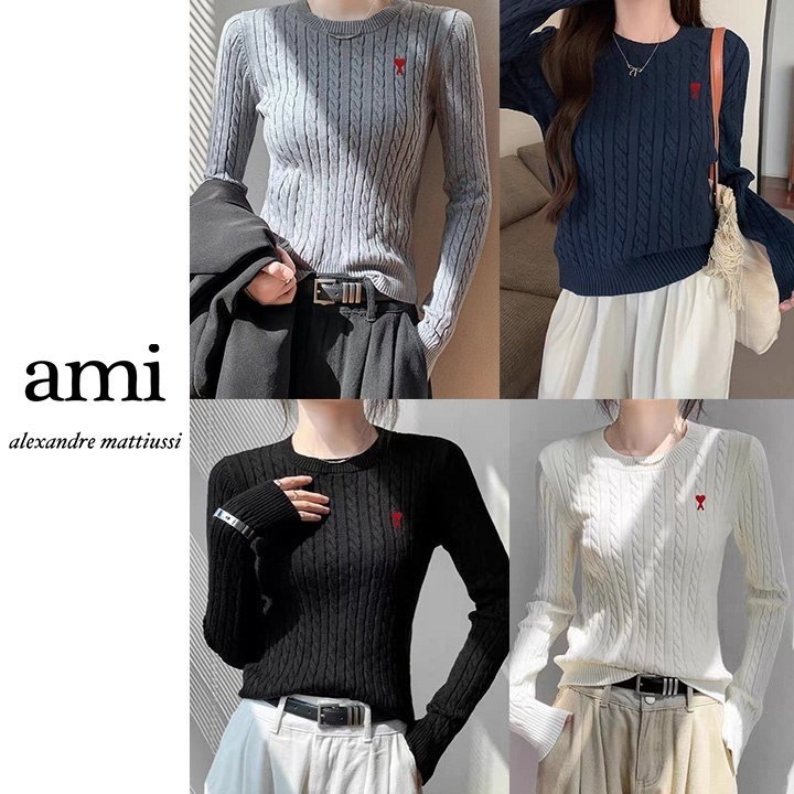 AMI 아미 에이하트 꽈배기 자수니트