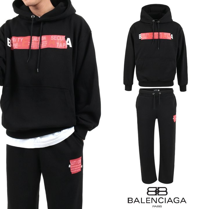 BALENCIAGA 발렌시아가 서큐리티 테이프 프린팅 후드 오버핏 셋업