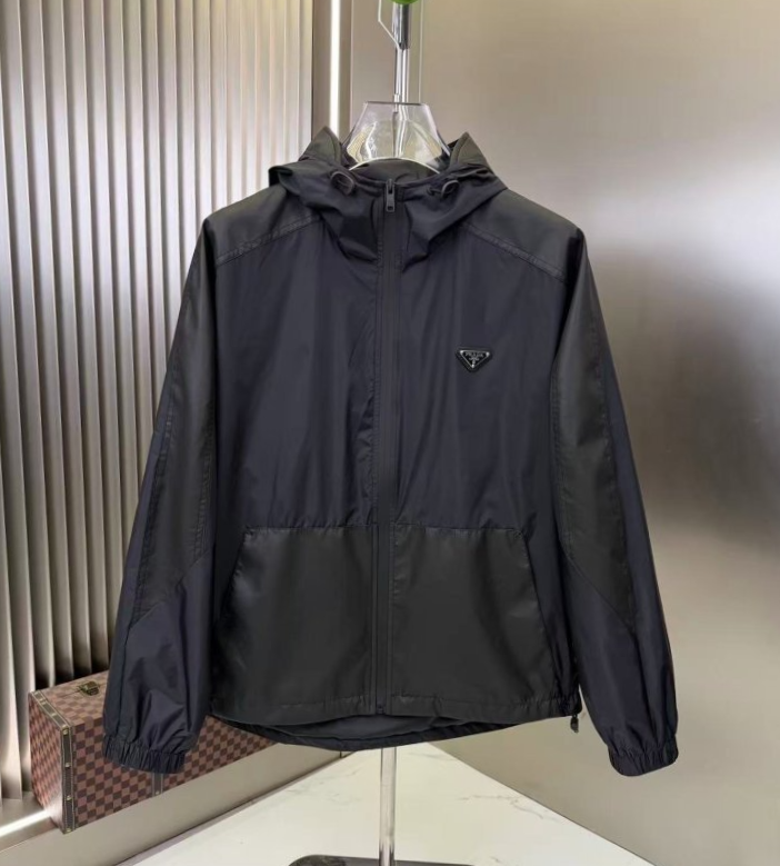 PRADA 프라다 페이크레더 믹스 후드자켓