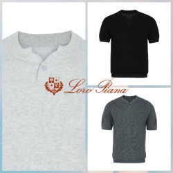 LOROPIANA 로로피아나 원버튼 헨리넥 반팔티