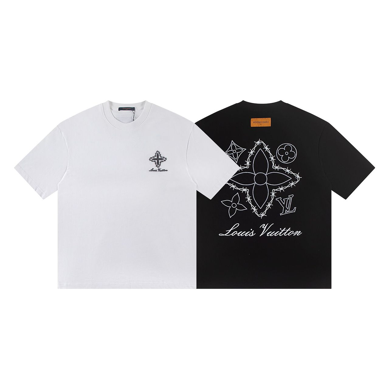 LOUIS VUITTON 루이비통 6368 모노그램 플라워 자수 로고 반팔