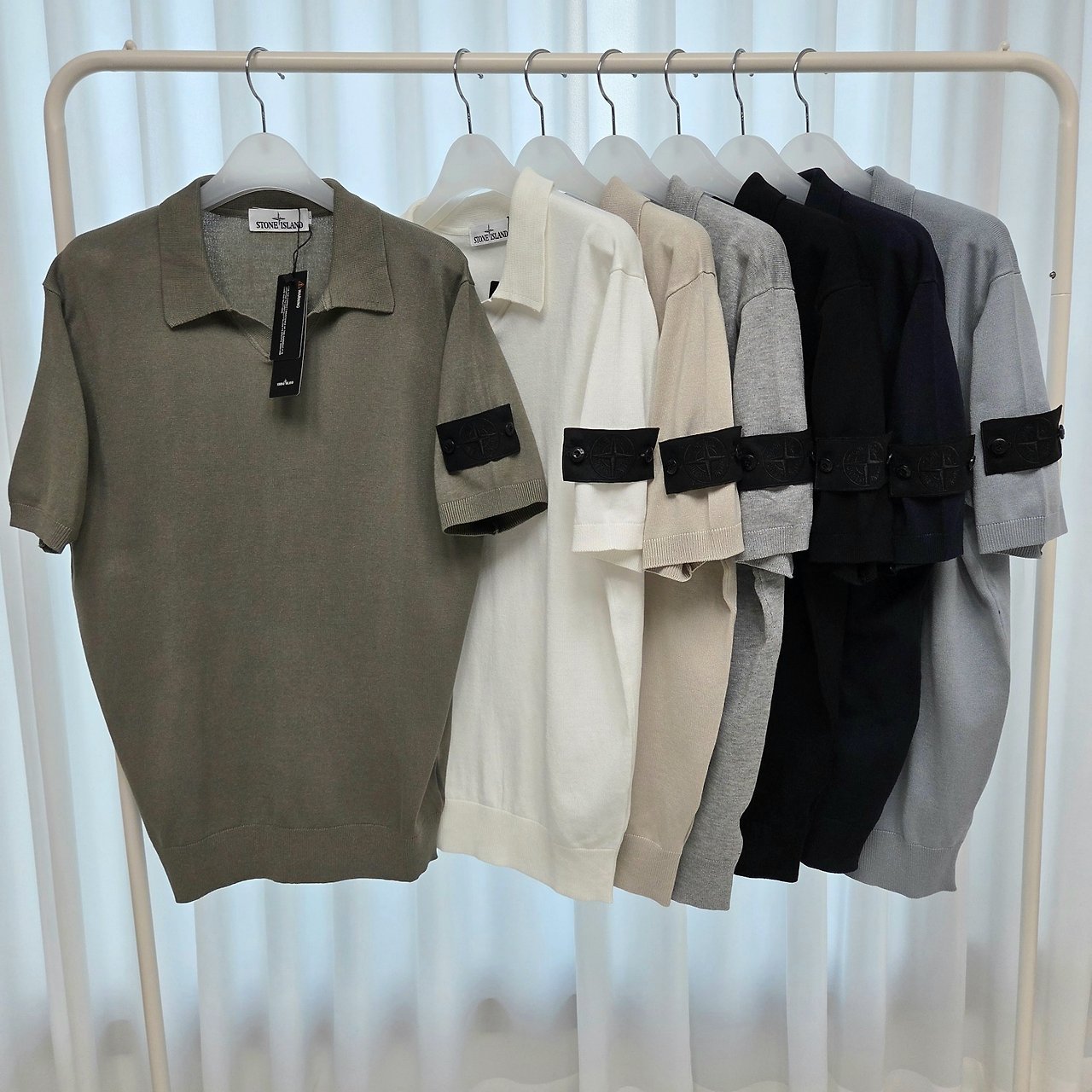 STONE ISLAND 스톤아일랜드 쉐도우와펜 비스코스 오픈카라 반팔니트