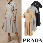 ●6월 판매 11위● PRADA 프라다 클래식 삼각 지퍼카라 셔링 원피스