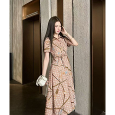LOUIS VUITTON 루이비통 1001 모노그램 스카프 프린트 실크 셔츠 드레스 2COLOR