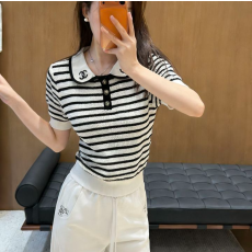 CHANEL 샤넬 1046 CC 로고 스트라이프 니트 반팔 3COLOR