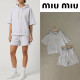 MIUMIU 미우미우 레터링 로고 후드 오버핏 하프 셋업 2COLOR