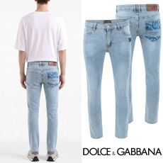 DOLCE & GABBANA 돌체앤가바나 그래픽 블루 프린팅 연청 슬림진