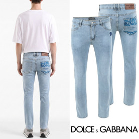 DOLCE & GABBANA 돌체앤가바나 그래픽 블루 프린팅 연청 슬림진