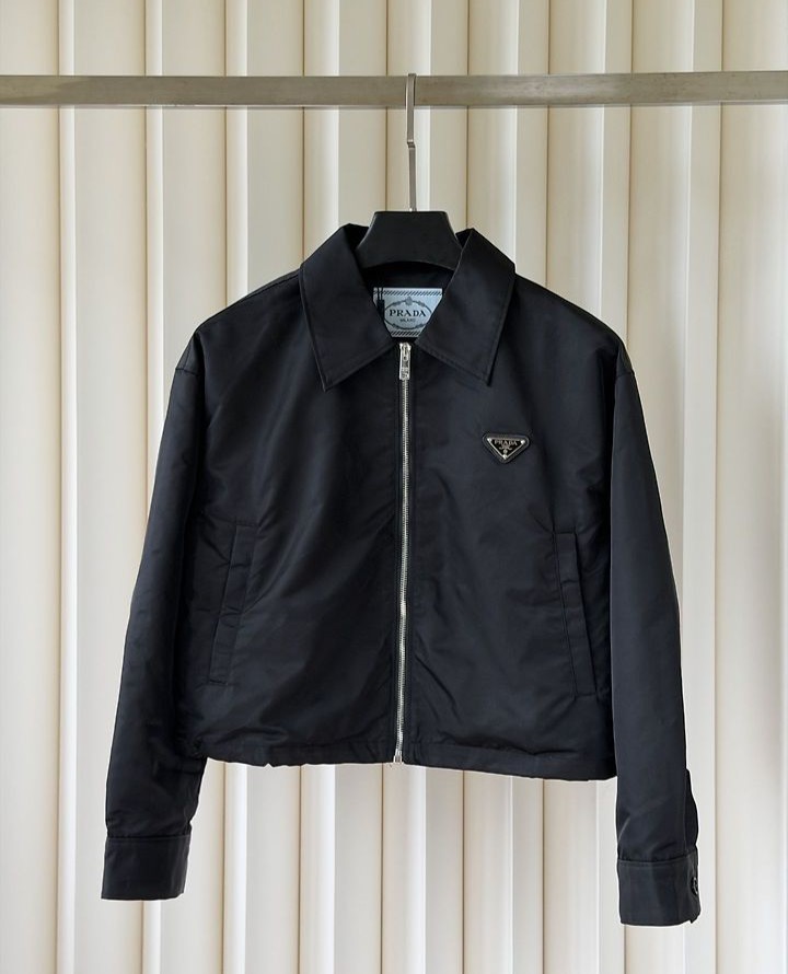 PRADA 프라다 60320 여성 리나일론 크롭 블루종 자켓