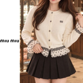 MIUMIU 미우미우 레이스 체크 프릴가디건 3COLOR