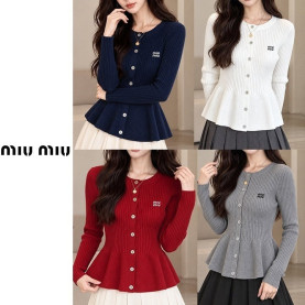 MIUMIU 미우미우 버튼 자수 프릴가디건