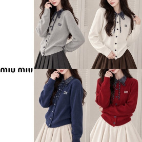 MIUMIU 미우미우 체크카라 버튼 배색 가디건