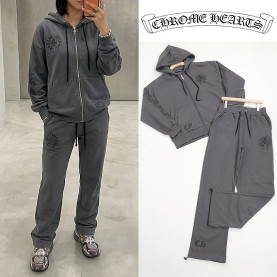CHROME HEARTS 크롬하츠 여성 트리플 크로스 프린팅 오버핏 후드집업 셋업