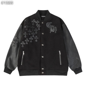 CHROME HEARTS 크롬하츠 레터맨 크로스 패치 레더 바시티 자켓