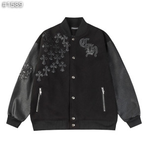 CHROME HEARTS 크롬하츠 레터맨 크로스 패치 레더 바시티 자켓