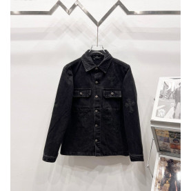 CHROME HEARTS 크롬하츠 블랙 크로스 패치 데님 셔츠 자켓