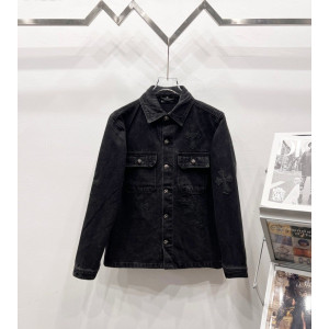 CHROME HEARTS 크롬하츠 블랙 크로스 패치 데님 셔츠 자켓