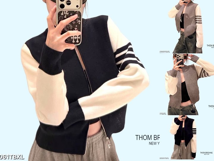 THOM BROWNE 톰브라운 4바 배색 니트 바시티집업